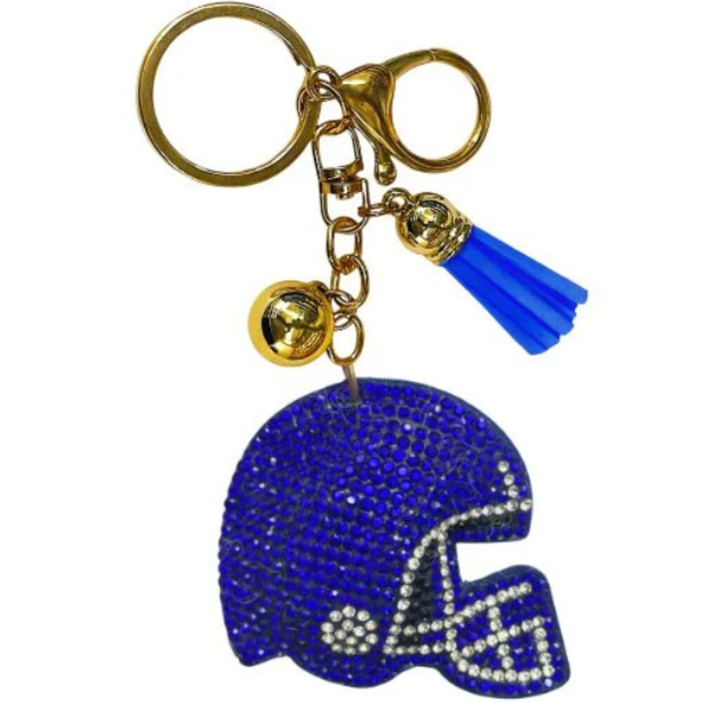 NWT Blue & Silver Crystal Football Helmet Keychain Sparkly Gold Bag Charm